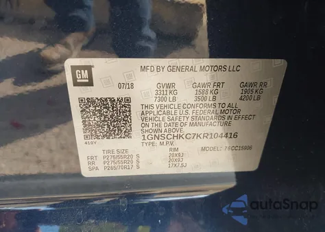 2019 Chevrolet Suburban Lt from USA, damaged, VIN 1GNSCHKC7KR104416